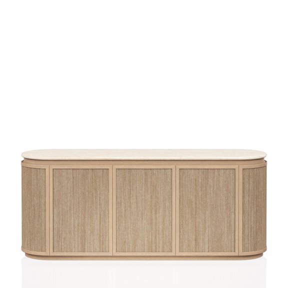 Stone Top & Rope Server | Power - Ready for Modern Needs | Travertine and Oak Combination | Soft - Closing Hinges to Reduce Impact