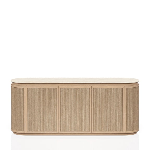 Stone Top Server | Power - Ready for Versatile Use | Travertine Stone & Oak Veneers | Soft - Closing Hinges for Quiet Operation