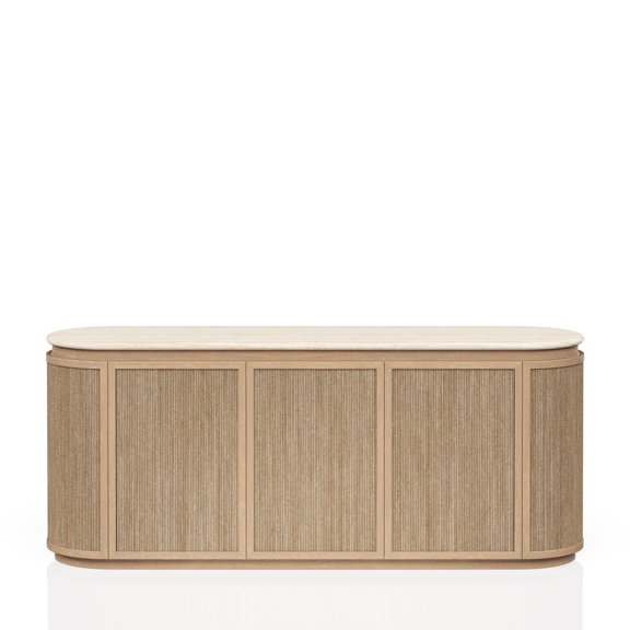 Stone Top Server With Rope Front Panels And Power - 17.57 In. Width, 72.66 Depth Beige, Solid Wood + Material