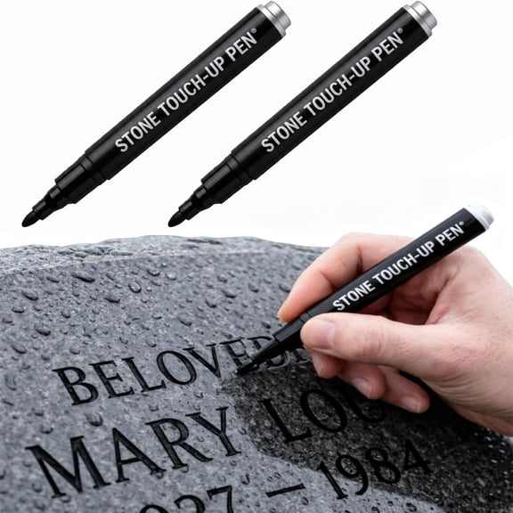 Stone Touch Up Pen for Headstone, 2 Pieces Waterproof Paint Marker for Tombstone Lettering Repair, Strong Coverage for Granite Marble(Black)