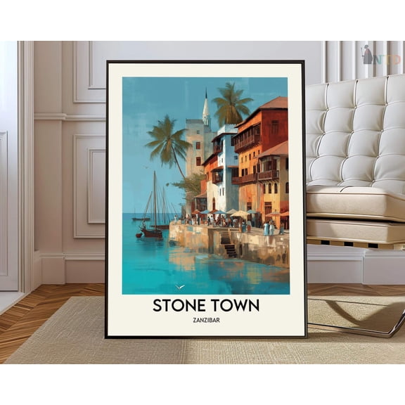 Stone Town Zanzibar Travel Poster Wall Art Print, Unframed Paper Poster 8x10in