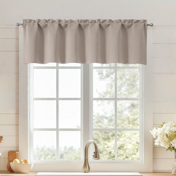 Stone Valances for Windows, Small Blackout Curtains for Kitchen Bedroom Living Room, Rod Pocket Privacy Modern Solid Short Window Treatment Valance Bathroom Panels, 60" Wx14 L,1 Piece