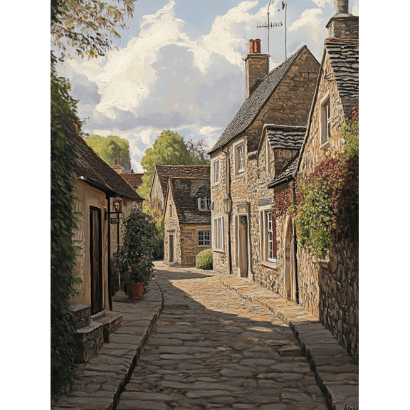 Stone Village Street Canvas Wall Art Perfect for Living Room Bedroom Dining Room Office and Hallway Decoration.