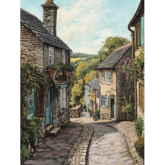 Stone Village Street Canvas Wall Art Suitable for Living Room Bedroom Dining Room Kitchen Office Decor and More
