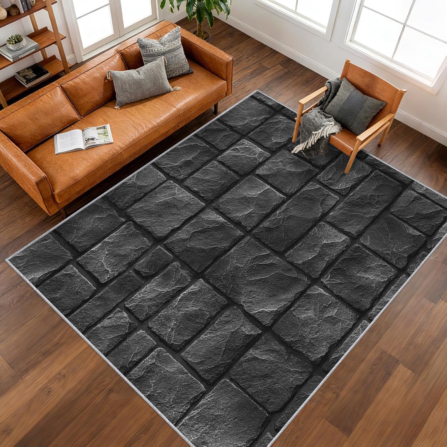 Wall Rug Texture Stone Wall Area Rugs, Brick Texture Farmhouse Carpet, Washable Non Slip ...