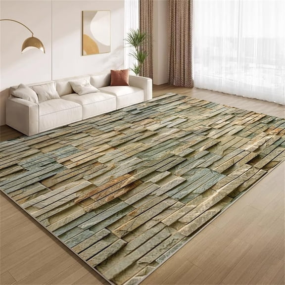 Stone Wall Area Rugs, Cyan Brick Marble Texture Carpet, Washable Non Slip Low Pile Soft Rug for Living Room Bedroom Entry Decor Mat 5ftx8ft