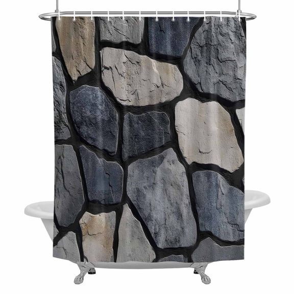 Stone Wall Shower Curtain, Rustic Industrial Natural Rough Texture Waterproof Fabric Bathroom Shower Curtains Set with Hooks, 72 X 72 Inch Long