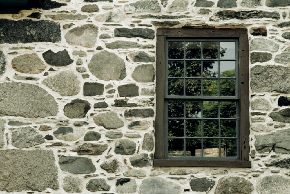 Stone Wall With A Window Canvas Art - David Chapman Design Pics (34 x 22)