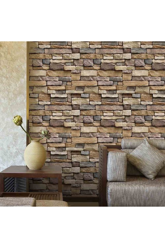 Stone Wallpaper, 3D Effect Blocks Yellow Brick Peel and Stick Wallpaper, 17.7" x 393"