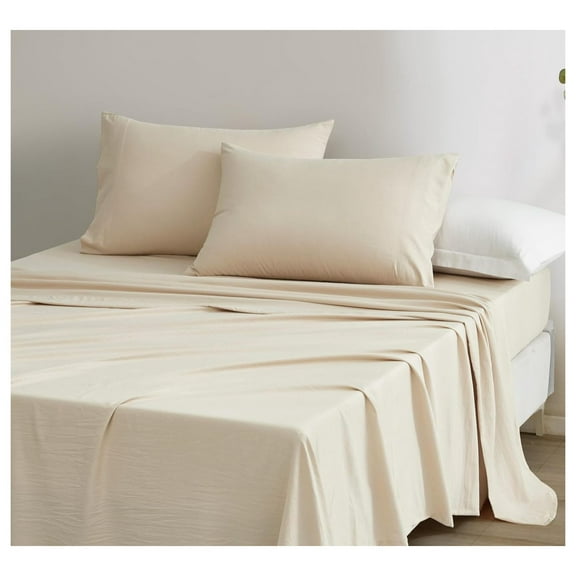 Stone Washed Full Size Sheet Set - 4-Piece Extra Soft Breathable Wrinkle & Fade Resistant 14-Inches Deep Pocket Sheets & Pillowcases Set - Full, Sand