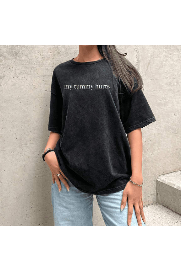 Stone Washed Graphic T-shirt,Tops Has Blunt Abdominal - Pain Design,Round Neck Regular Fit T-shirts, Size S-2XL