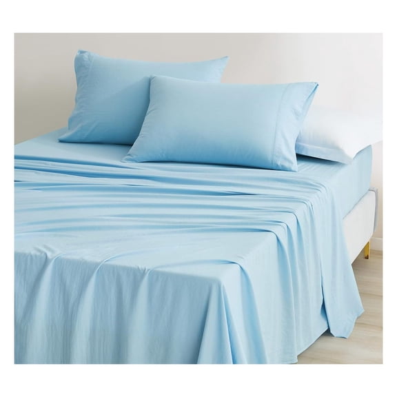 Stone Washed King Size Sheet Set - 4-Piece Extra Soft Wrinkle & Fade Resistant 14-Inches Deep Pocket Sheets & Pillowcases Set - King, Chambray Blue