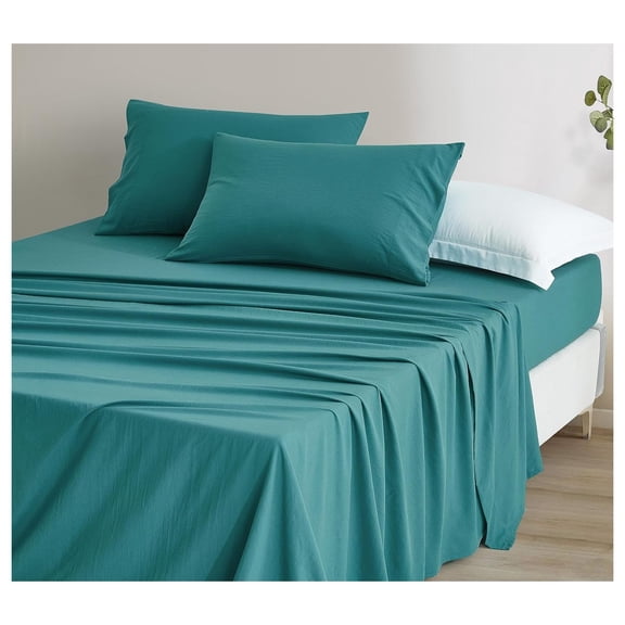 Stone Washed Queen Size Sheet Set - 4-Piece Extra Soft Wrinkle & Fade Resistant 14-Inches Deep Pocket Sheets & Pillowcases Set - Queen, Teal