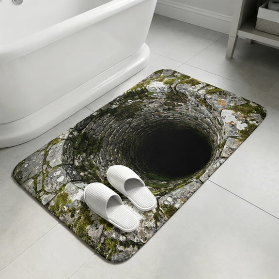 Stone Well Bathroom Rugs Non Slip Washable Bath Mat Absorbent Low Pile Front Door Mat Black Mysterious Ancient Well Indoor Doormat for Kitchen Entryway Shower Decor Accessories 15.7"x23.6"