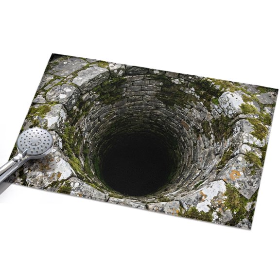 Stone Well Entryway Rug 2x3ft Washable Non Slip Bathroom Rug Low Pile Soft Indoor Floor Front Door Mat Black Mysterious Ancient Well Rectangle Area Rugs Carpet for Kitchen Office Dining Room Home
