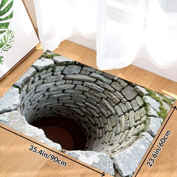 Stone Well Illusion Floor Mat Soft Small Velvet Area Rugs Non Slip Indoor Floor Carpet for Living Room Bedroom Decor