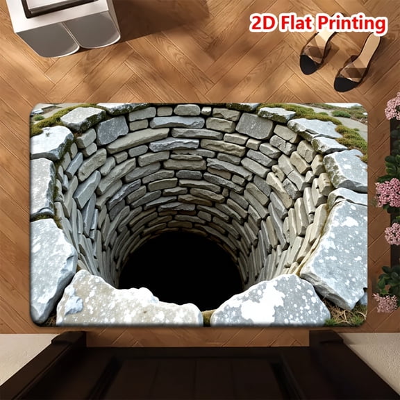 Stone Well Pattern Floor Mat, Non-Slip, Ideal for Entryway, Bathroom and Kitchen