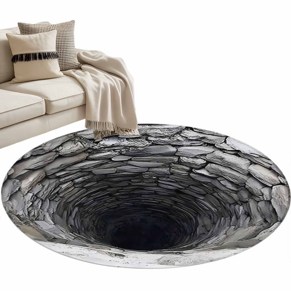 Stone Well Round Rug 3.3ft Washable Circle Entryway Rugs Non Slip Grey Aperture Industrial Aged Stone Area Rug Indoor Floor Carpet for Bedroom Kitchen Living Room Home Office Dining Room Nursery