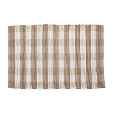 Stone and Cream Buffalo Check Rag Rug 26x40