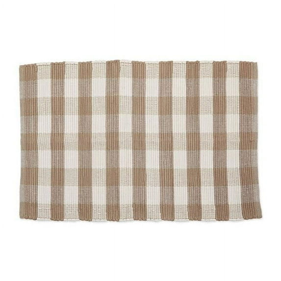 Stone and Cream Buffalo Check Rag Rug 26x40