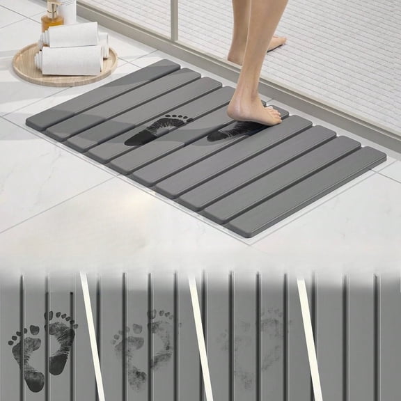 Stone Bath Mat - Made of Diatomaceous Earth Material, Foldable, with High Water Absorption and Anti Slip Effect, Easy to Clean and Install, Dark Gray, 23.6"