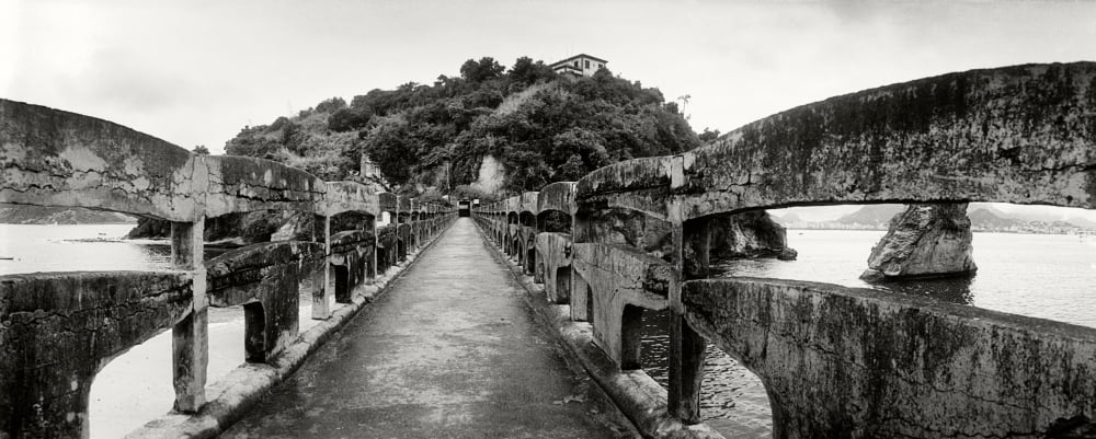 Stone bridge leading to a small island Niteroi Rio de Janeiro Brazil Canvas Art - Panoramic Images (27 x 9)