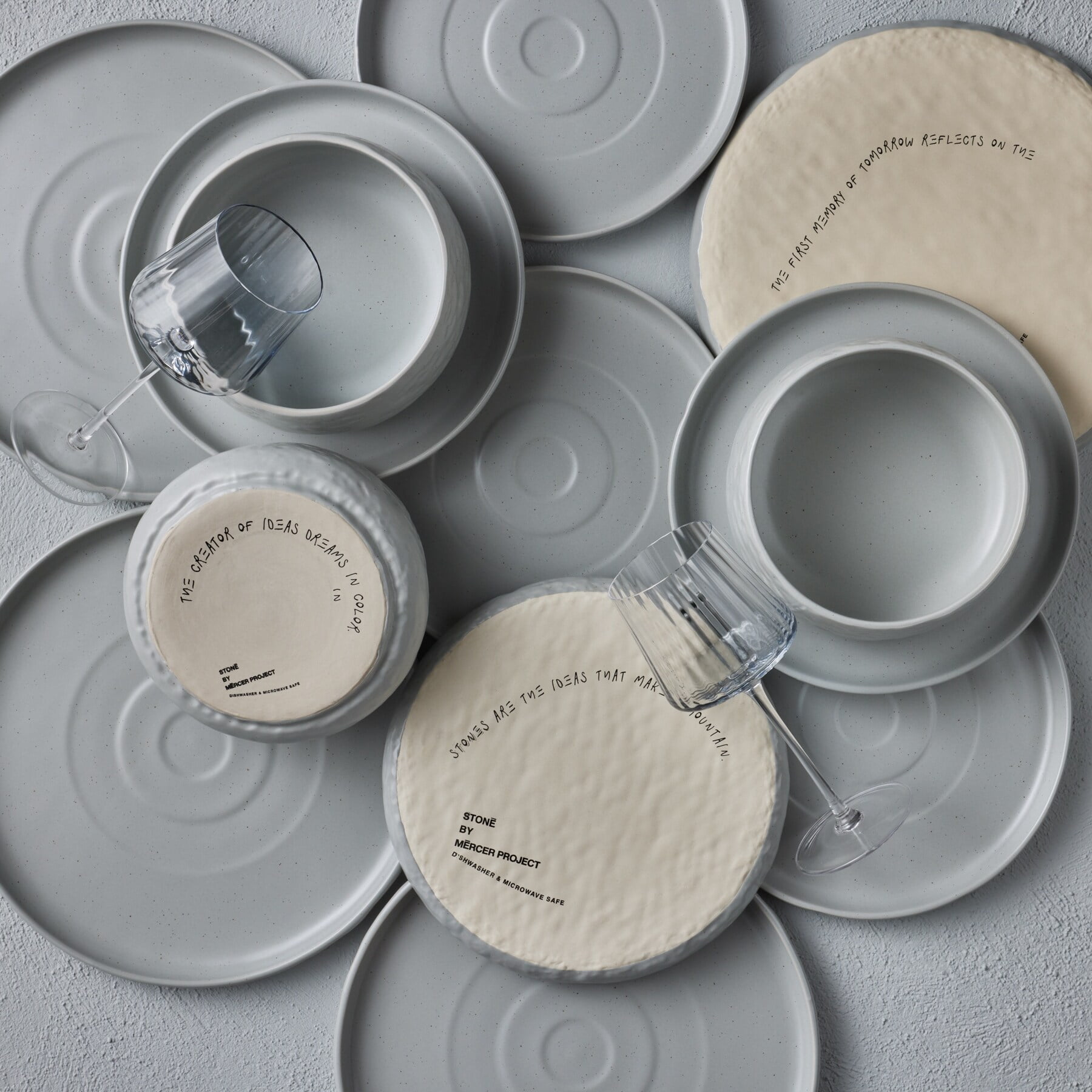 Gray and White Variegated Glaze Ceramic Dinnerware Set, Service for 8