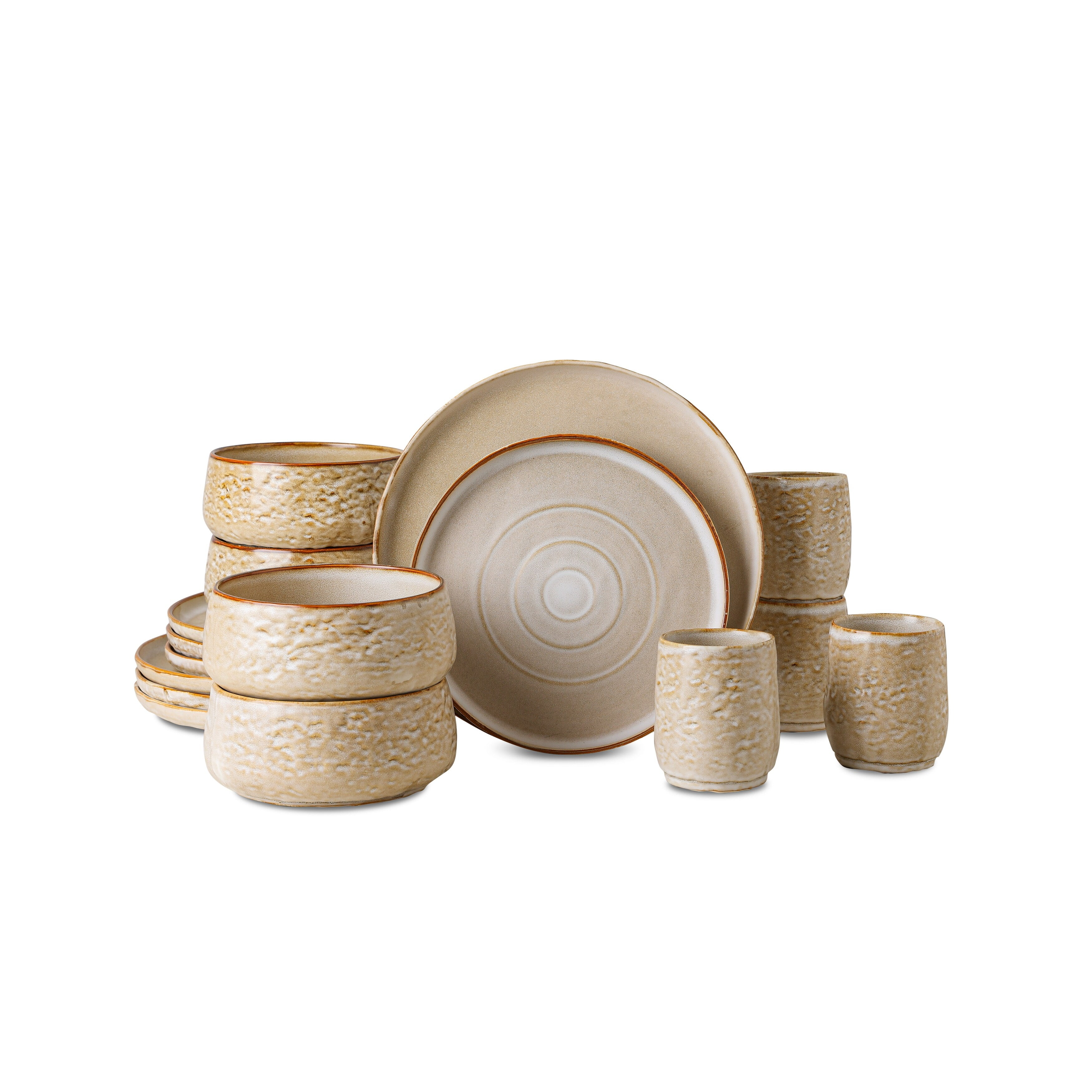 16-Piece Sand and White Ceramic Dinnerware Set