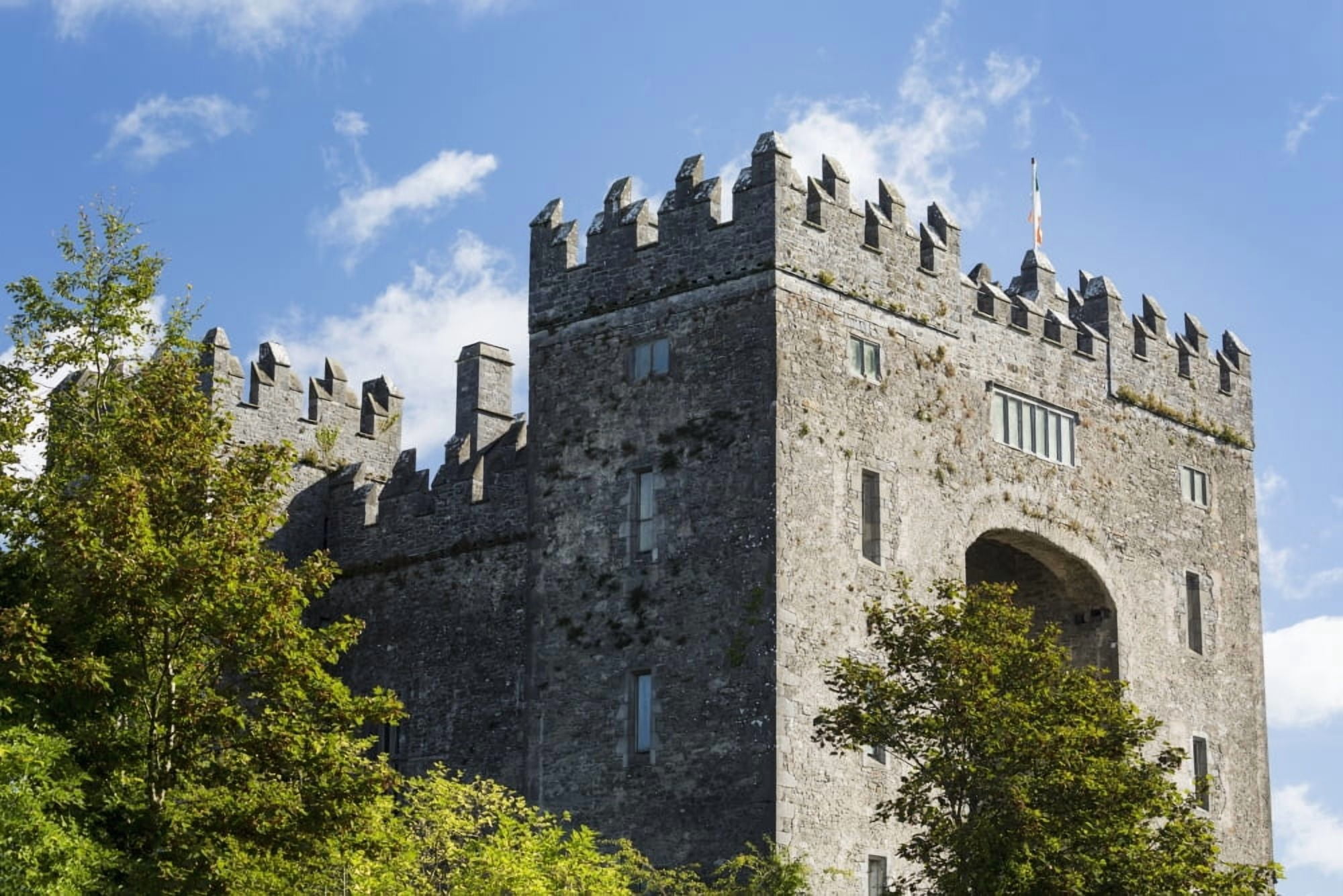 Stone castle with trees blue sky and clouds Bunratty County Clare Ireland Canvas Art - Michael Interisano Design Pics (19 x 12)