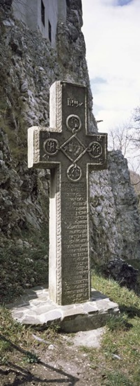 Stone cross at a castle Bran Castle Brasov Transylvania Mures County Romania Canvas Art - Panoramic Images (18 x 7)