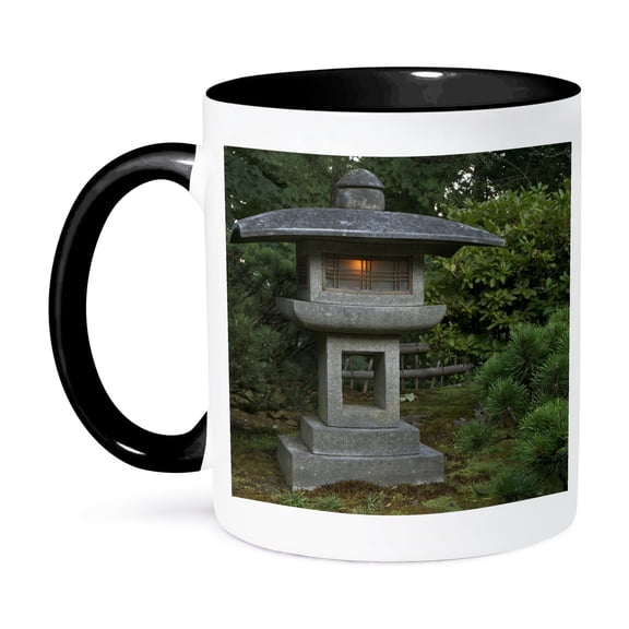 3dRose, Stone lantern in Portland Japanese Garden, USA - US38 WSU0159 - William Sutton, 15oz Two-Tone Black Mug