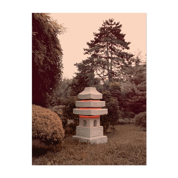 Stone red lantern in japanese garden. Vintage photo. - Photography Zen Garden Nature Architecture Calm Unframed Wall Art Print 5 x 7 inches