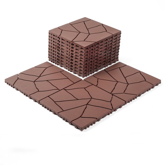Stone texture 12" Patio Deck Tiles, DIY Module Interlocking Decking Tiles Floor Tile,Easy and Quick Installation Court Tiles for Porch Poolside Balcony Backyard 44pcs
