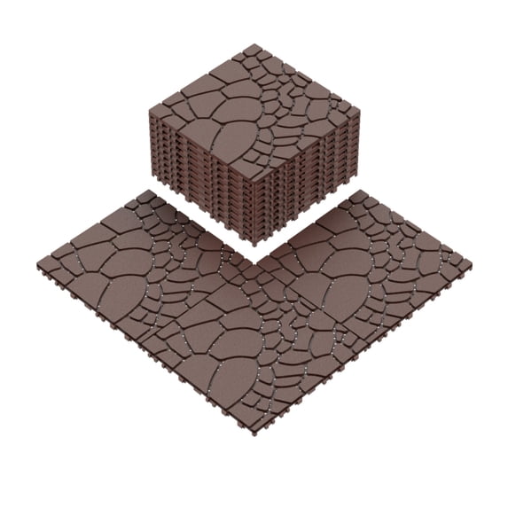 Stone texture 12" Patio Deck Tiles, DIY Module Interlocking Decking Tiles Floor Tile,Easy and Quick Installation Court Tiles for Porch Poolside Balcony Backyard 44pcs Brown