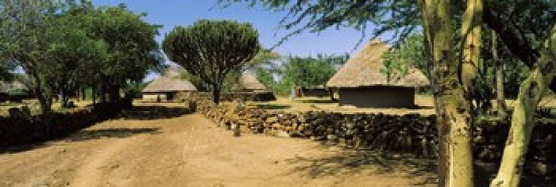 Stone wall along a dirt road Thimlich Ohinga Lake Victoria Great Rift Valley Kenya Canvas Art - Panoramic Images (18 x 6)