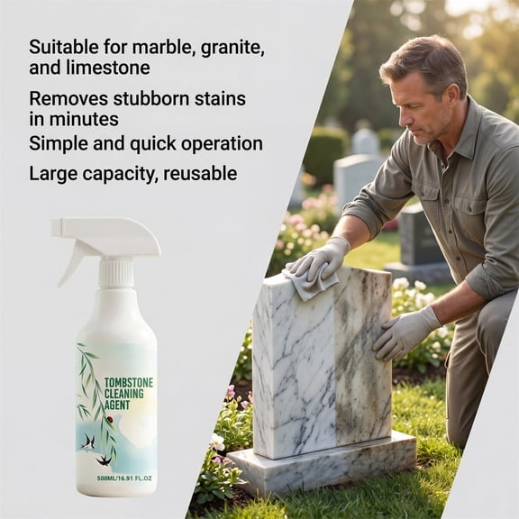 StoneCare Tombstone Monument Cleaner Spray 500ml Gravestone Marble Granite Restorer Protection