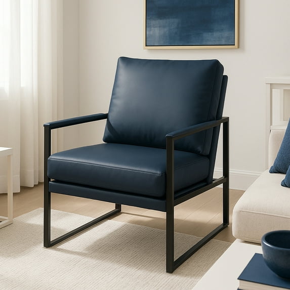 StoneCreek Accent Chair, Modern Armchair with Metal Frame, Leather Single Sofa Chair with Thick Padded Backrest, Upholstered Lounge Chair for Living Room, Bedroom, Ocean Mist Blue
