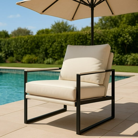 StoneCreek Accent Chair, Modern Armchair with Metal Frame, Leather Single Sofa Chair with Thick Padded Backrest, Upholstered Lounge Chair for Living Room, Bedroom, Pale Cream White