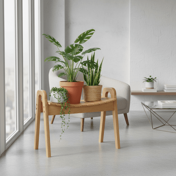 StoneCreek Oak Wood Curved Bow Stool - Versatile Slatted Bench Seat for Entryway, Bathroom, Bedroom & Garden, Large, Natural Oak