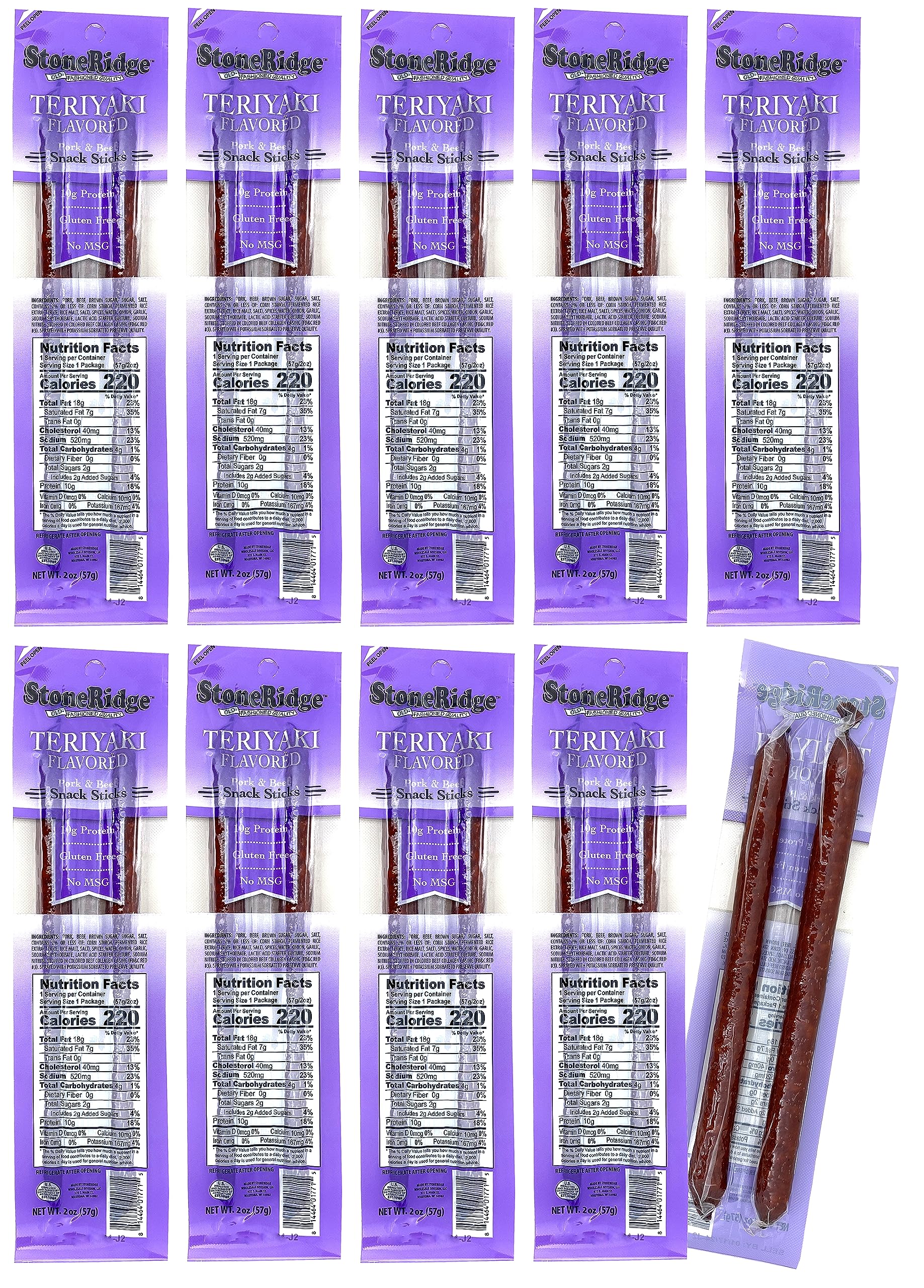 StoneRidge Teriyaki Meat Sticks Pack of 10 Twin Packs (20 One Ounce