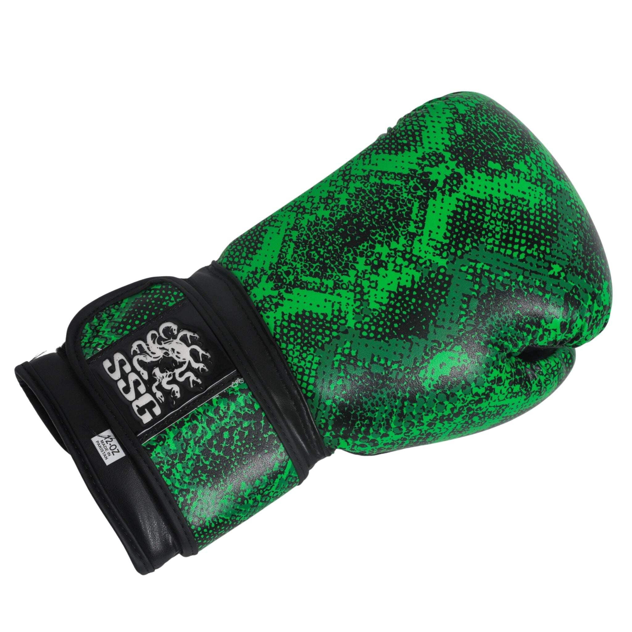 StoneStrikeGear Boxing Gloves – 12oz, Unisex, Synthetic Leather Training Gloves for Boxing, Sparring, & Bag Work – Viper Venom Green/Black 1