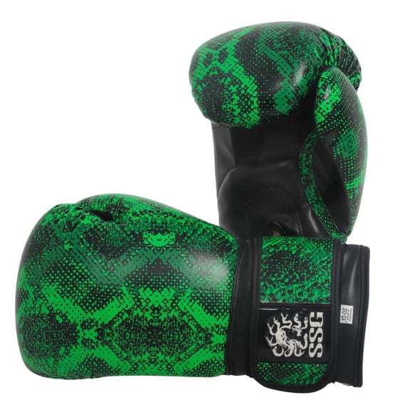 StoneStrikeGear Boxing Gloves – 16oz, Unisex, Synthetic Leather Training Gloves for Boxing, Sparring, & Bag Work – Viper Venom Green/Black