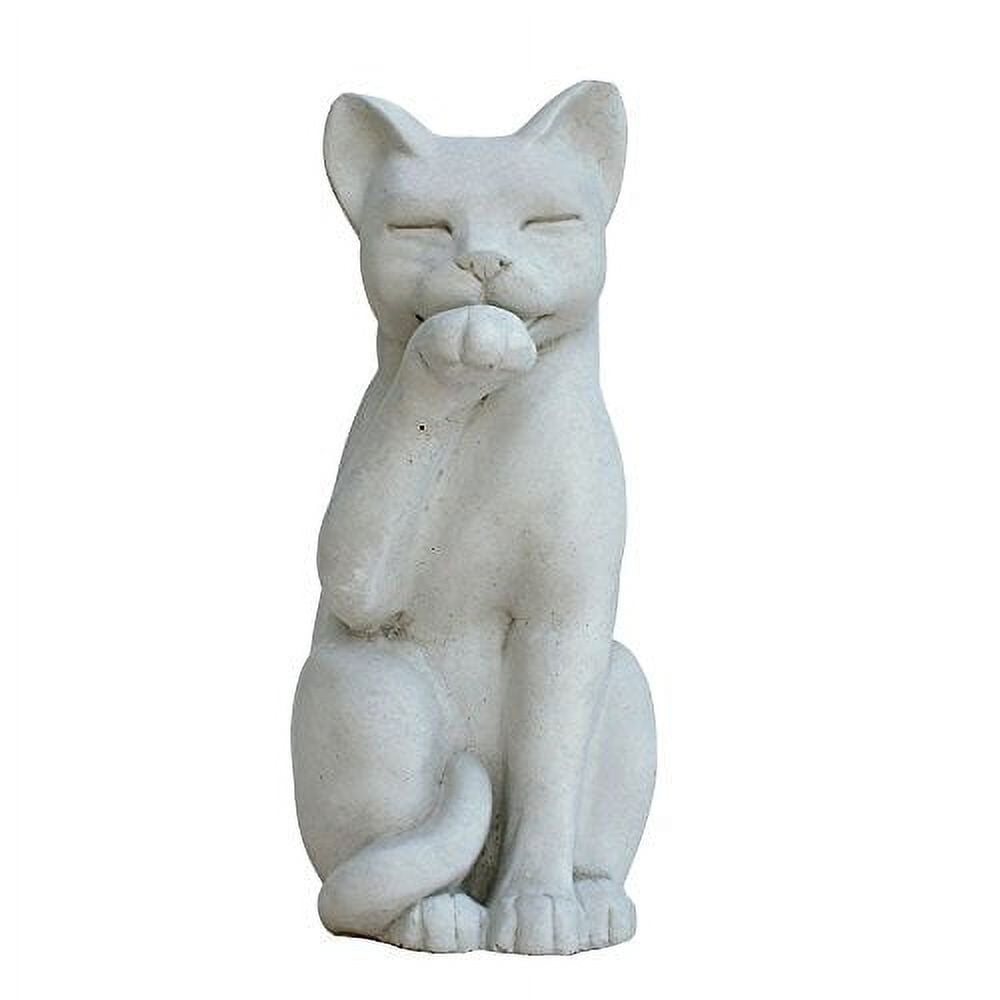 Antique Gray Concrete Contented Cat Garden Statue