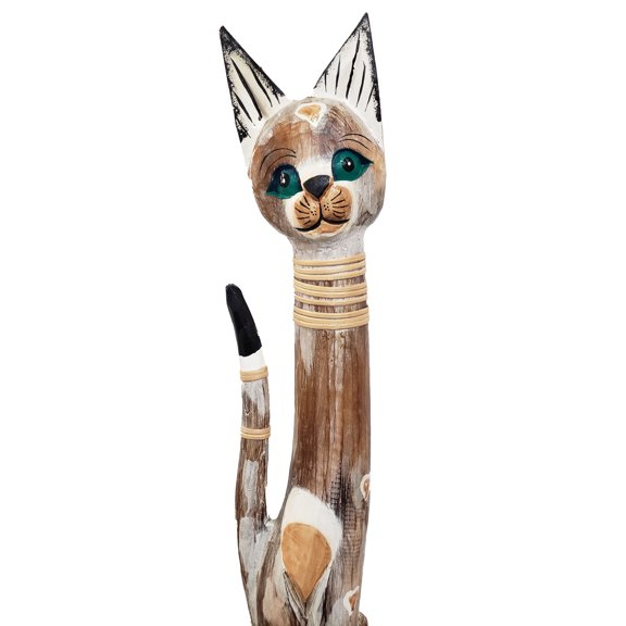 Stoneage Arts  Assorted Albesia Wooden Cats Statue with Varying Patterns (Calico,  40 inch)