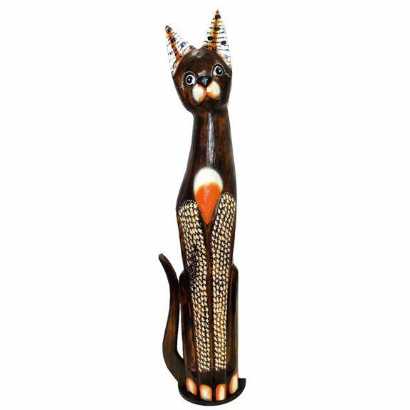 Stoneage Arts  Assorted Albesia Wooden Cats Statue with Varying Patterns (Manis,  32 inch)