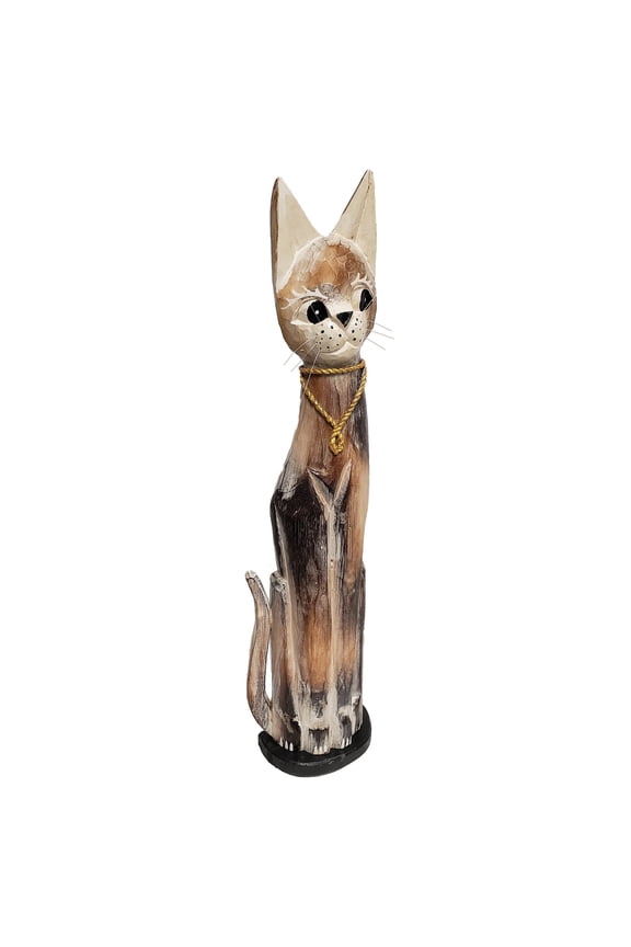 Assorted Albesia Wooden Cats Statue with Varying Patterns (Necklace,  24 inch)