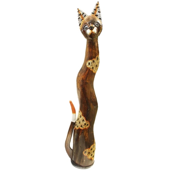 Stoneage Arts  Assorted Albesia Wooden Cats Statue with Varying Patterns (Tiger Pattern,  40 inch)