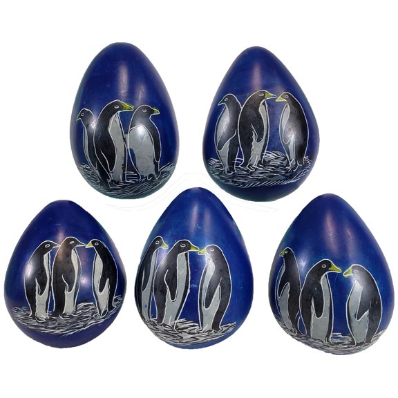 Stoneage Arts: Decorative Stone Eggs for Home Decor, Handcrafted In Kenya (5 Pack, Aquatic Penguin, Oceanic Bliss)