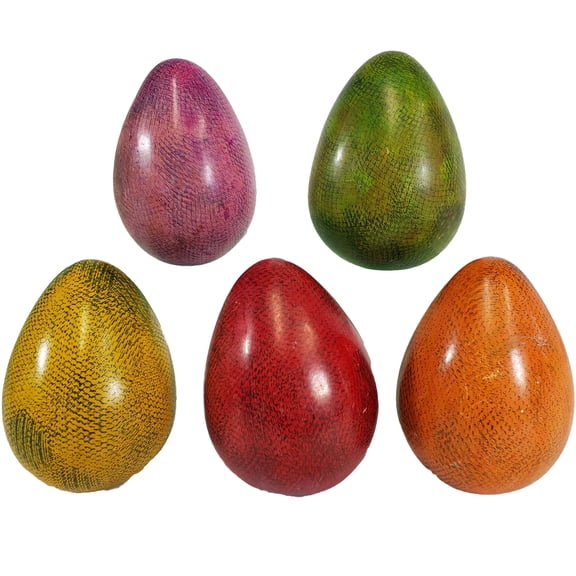 Stoneage Arts: Decorative Stone Eggs for Home Decor, Handcrafted In Kenya (5 Pack, Colored Batik, Artistic Patterns)
