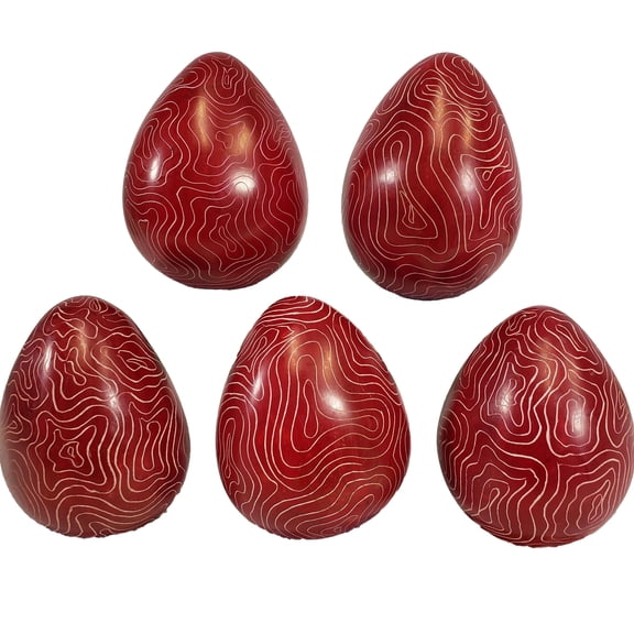 Stoneage Arts: Decorative Stone Eggs for Home Decor, Handcrafted In Kenya (5 Pack, Contour Red, Artistic Patterns)